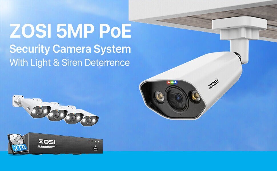 ZOSI 8CH 4K H.265+NVR 5MP Outdoor PoE Security Home Camera System – 6 Cameras!