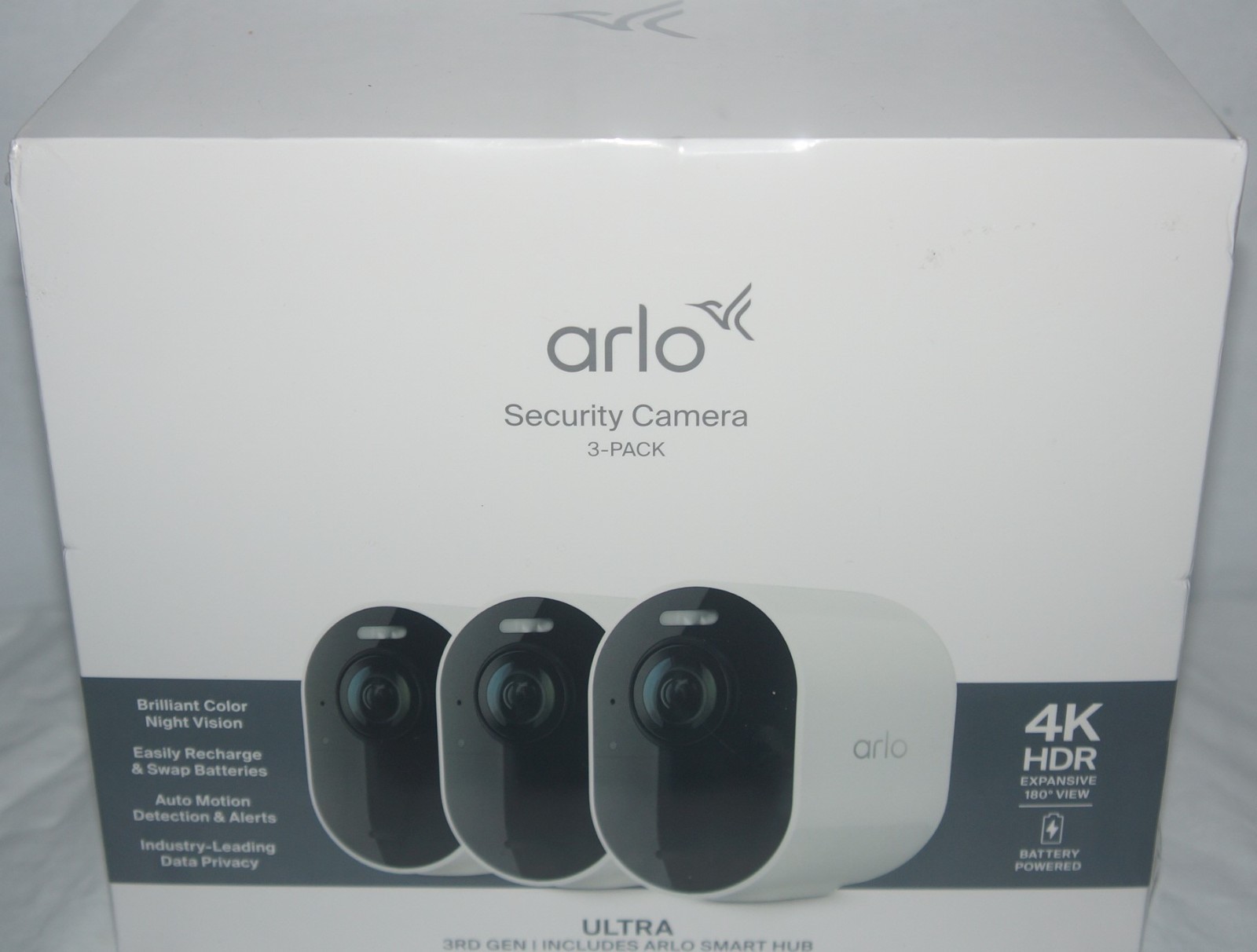 New Arlo Ultra 3 UHD 4K Outdoor Camera w/Night Vision 3-Pack – White VMS5350
