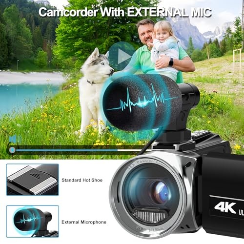 4K 48MP Camcorder, Vlogging Camera with Microphone for Beginners, Anti-Shake