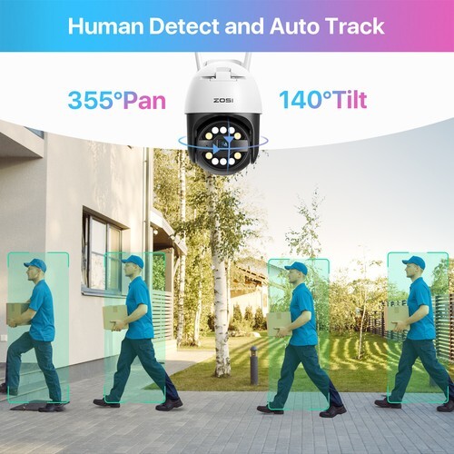 ZOSI 5MP Wireless Security Camera PT WiFi AI Face/Car Detect with Two Way Audio