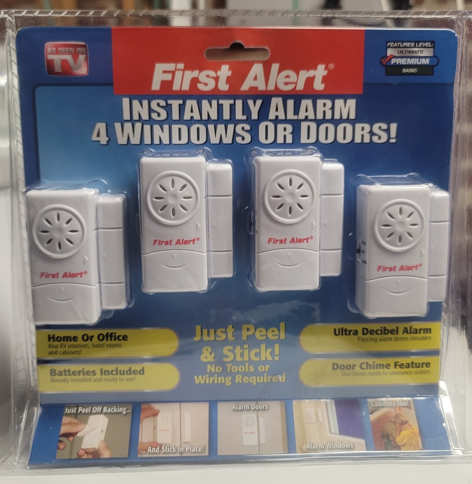 First Alert Instant Alarm For 4 Windows or Doors Peel and Stick As Seen on TV