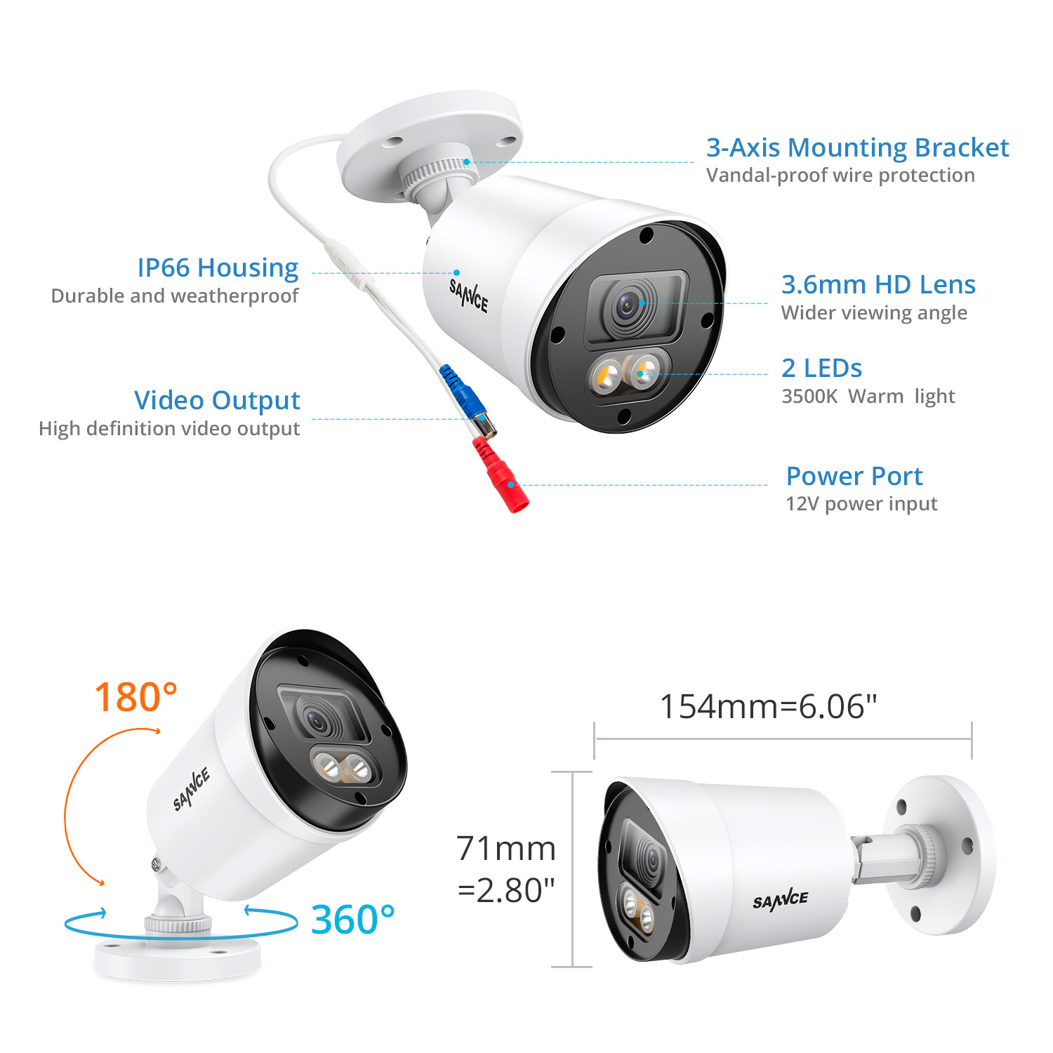SANNCE 1080P Full Color Night Vision Outdoor 2MP Security Camera LED Warm Light