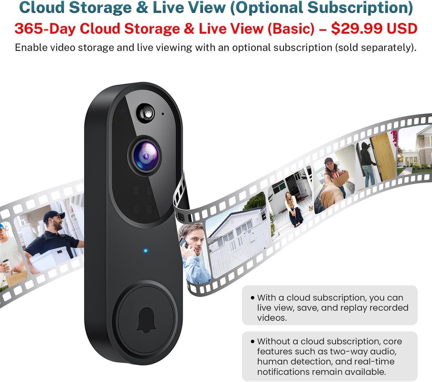 1080P Smart Wireless Video Doorbell Camera Night Vision Real-Time AI Alerts