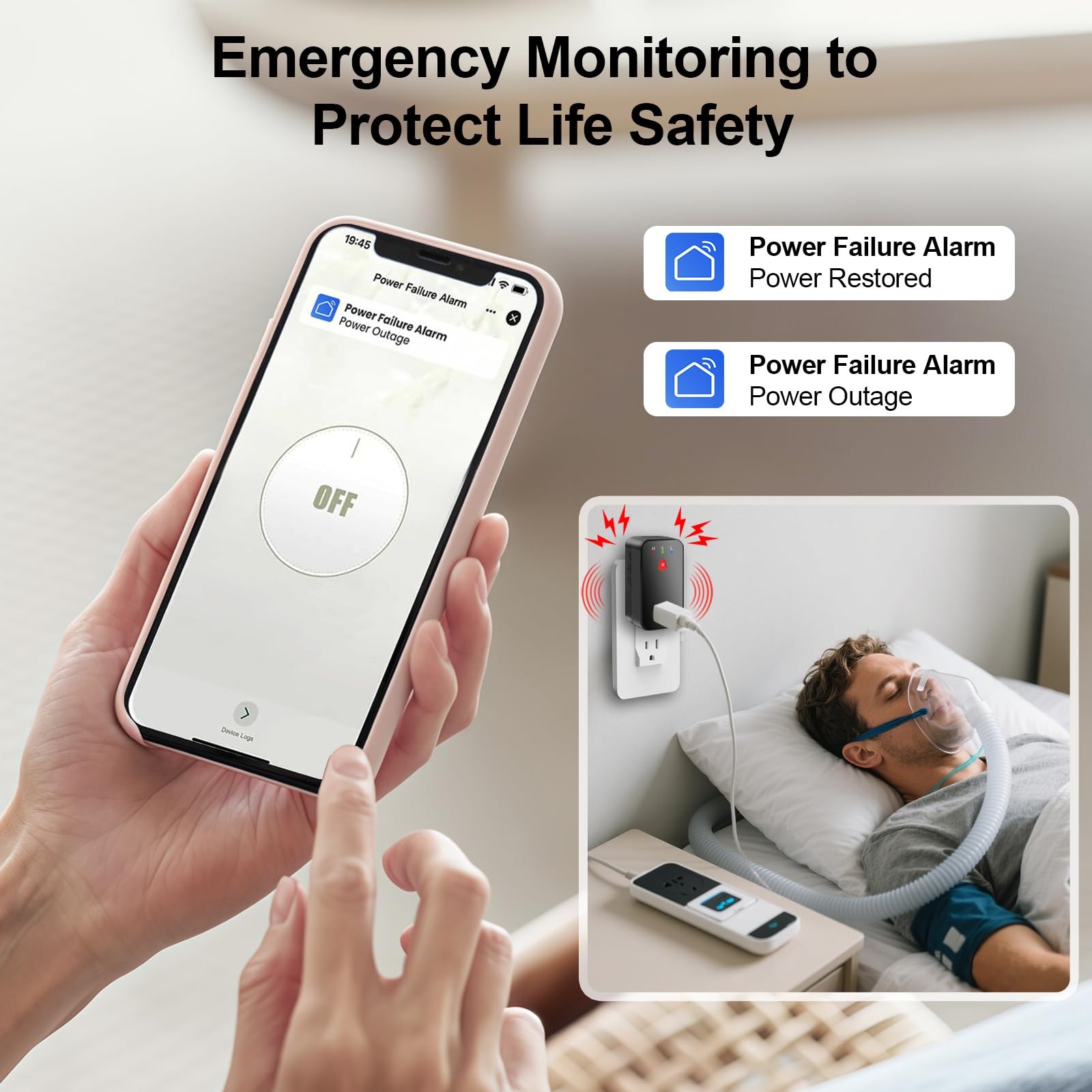 WiFi Power Failure Alarm, 110dB Freezer Alert with LED, App Notifications