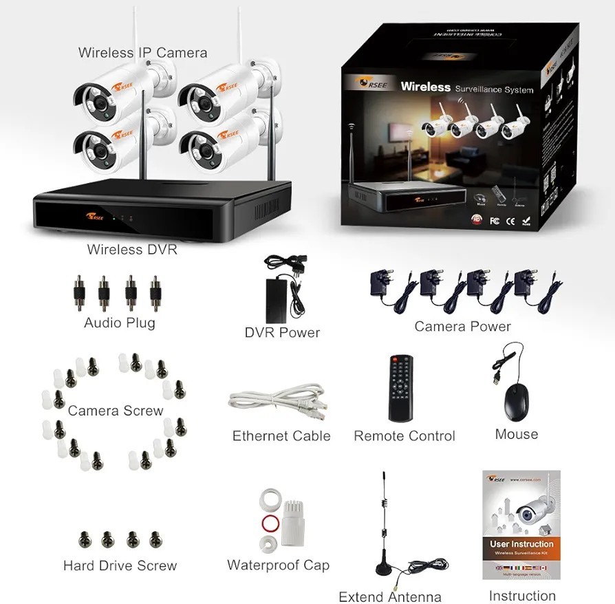 Corssee Wireless 4CH Wi-Fi DVR 1080p Surveillance System