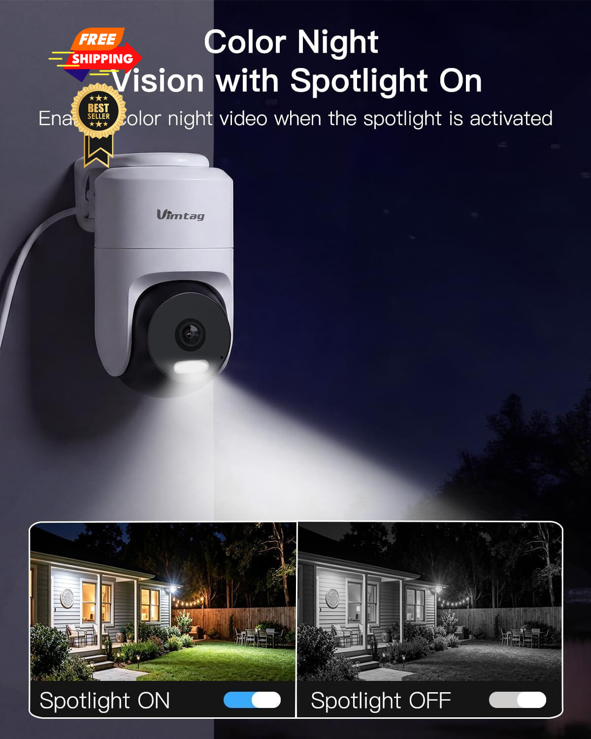 VIMTAG Pan/Tilt Outdoor Security Camera, 2.5K 4MP WiFi White&Black,4MP,1Pack