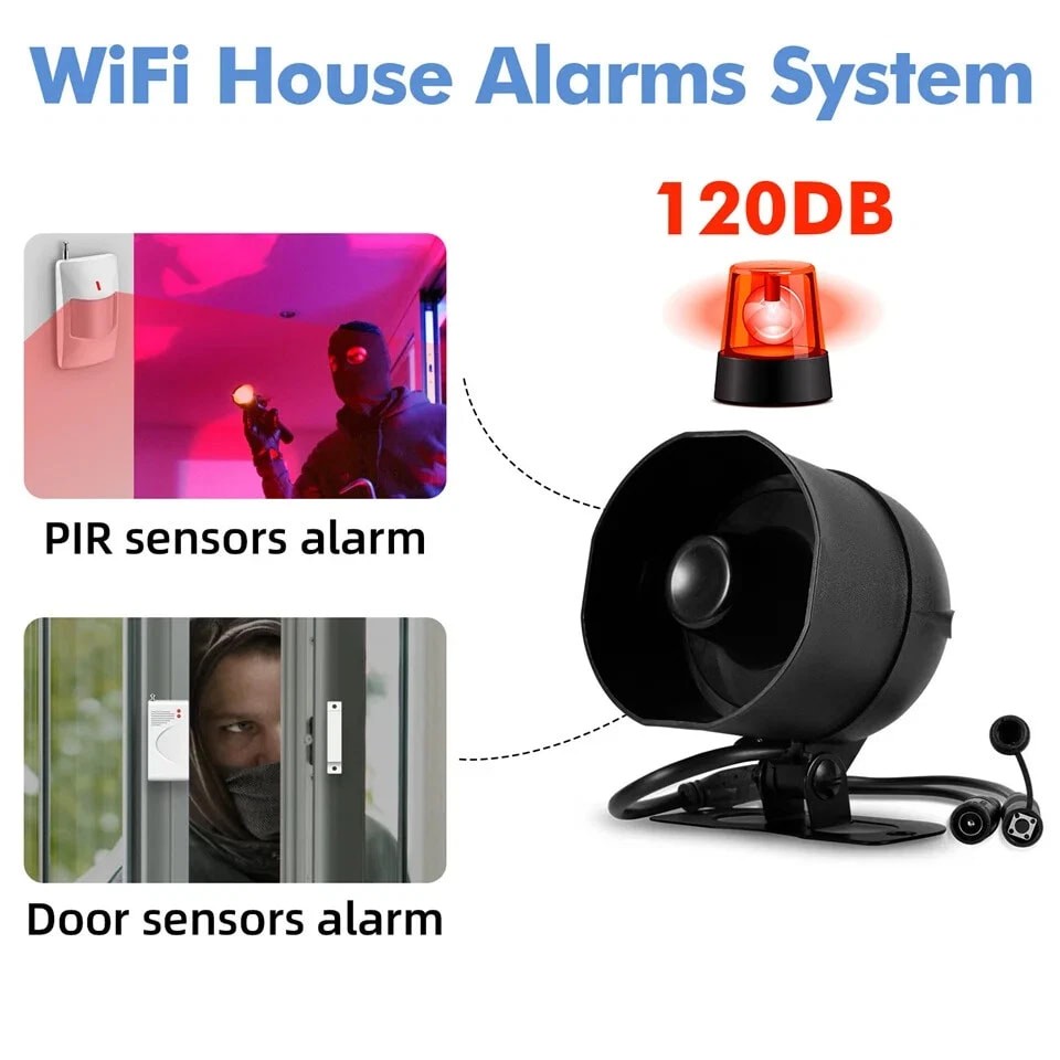 Smart WiFi Horn Siren 120dB Loud Burglar Alert Alarm For Garage Power Supply 【76