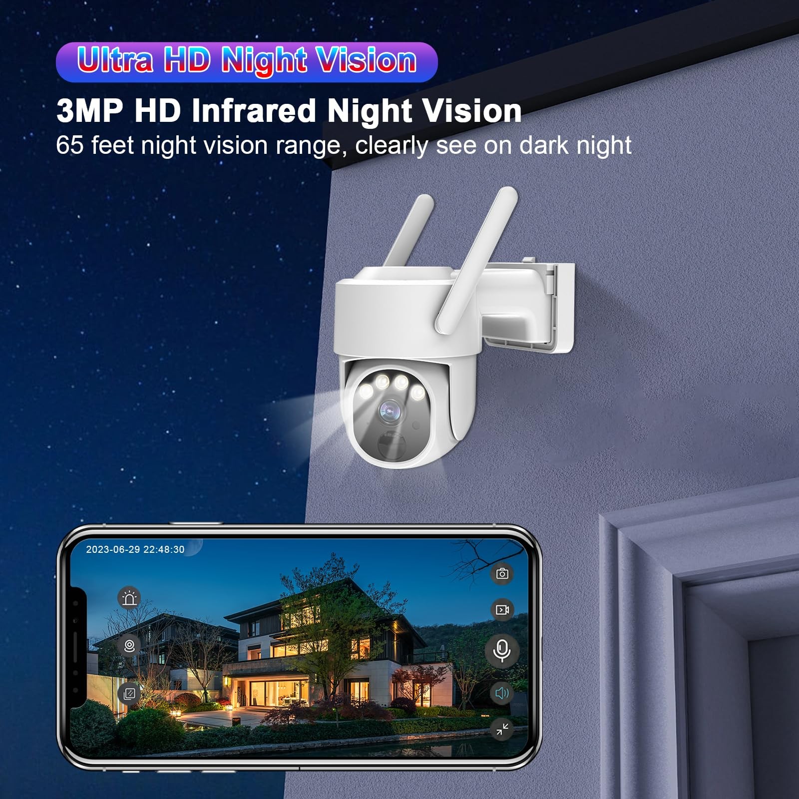 EVERSECU 2K Outdoor-Solar Security Camera Wireless with PTZ Full, 3MP Solar