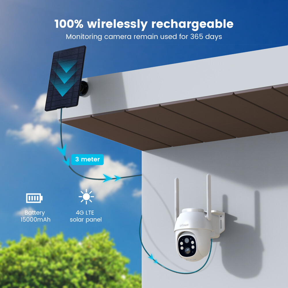 ieGeek 2K Solar PTZ 360° CCTV 4G LTE Cellular Security Camera Outdoor +Sim Card