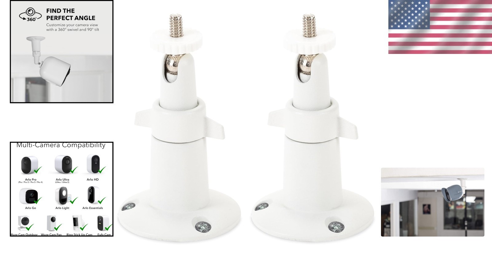 Weather-Resistant Adjustable Security Wall Mount for Arlo Pro & Ring – 2-Pack