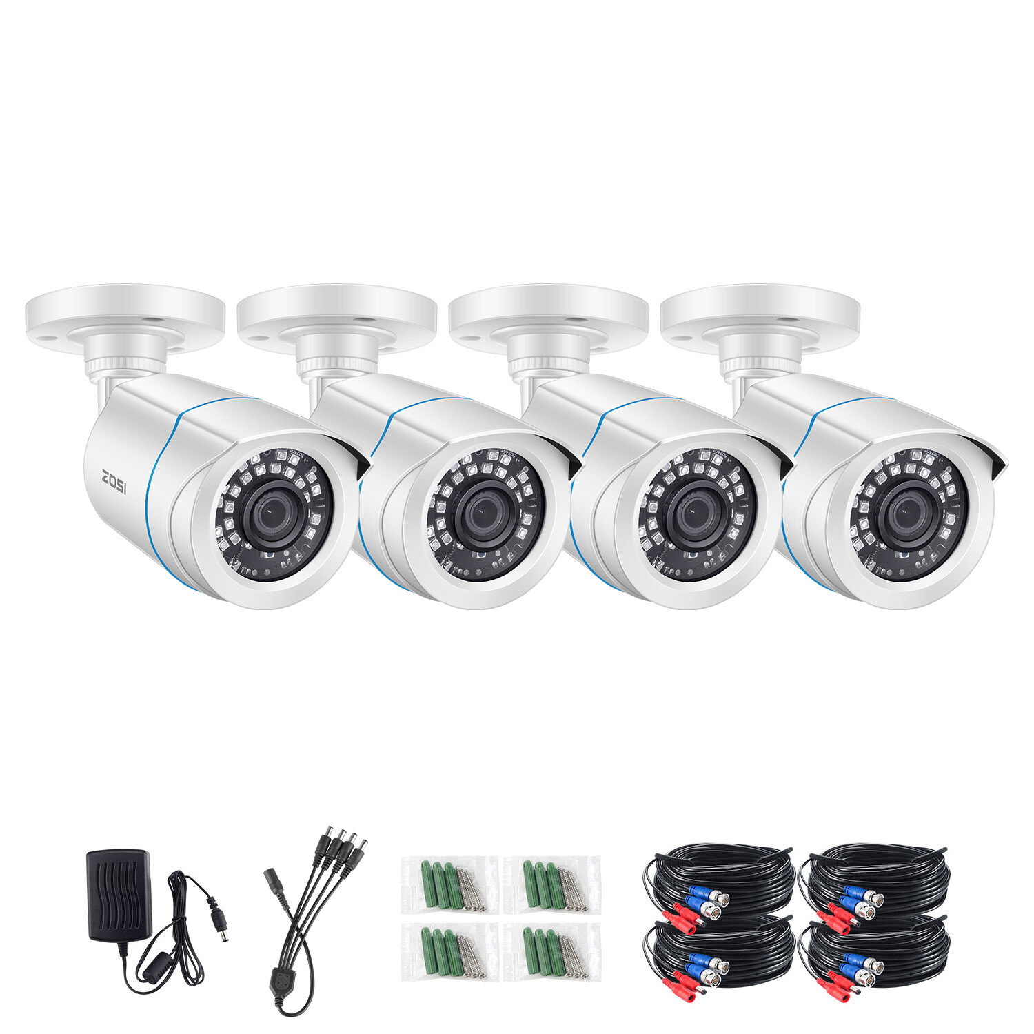 ZOSI 4PK 1080P Outdoor TVI Security Cameras HD Night Vision Home CCTV 24/7 View