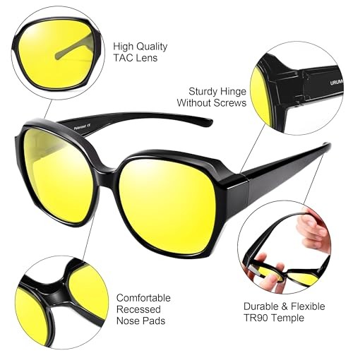 Night Vision Driving Glasses for Women 16 Glossy Black Frame/Night Vision Lens