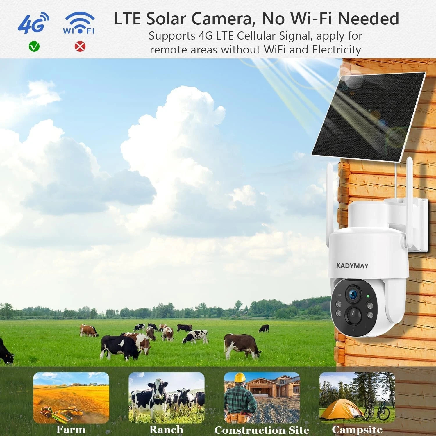 Solar Powered for Outdoor No Wifi Security Camera with Built-In 4G LTE SIM Card