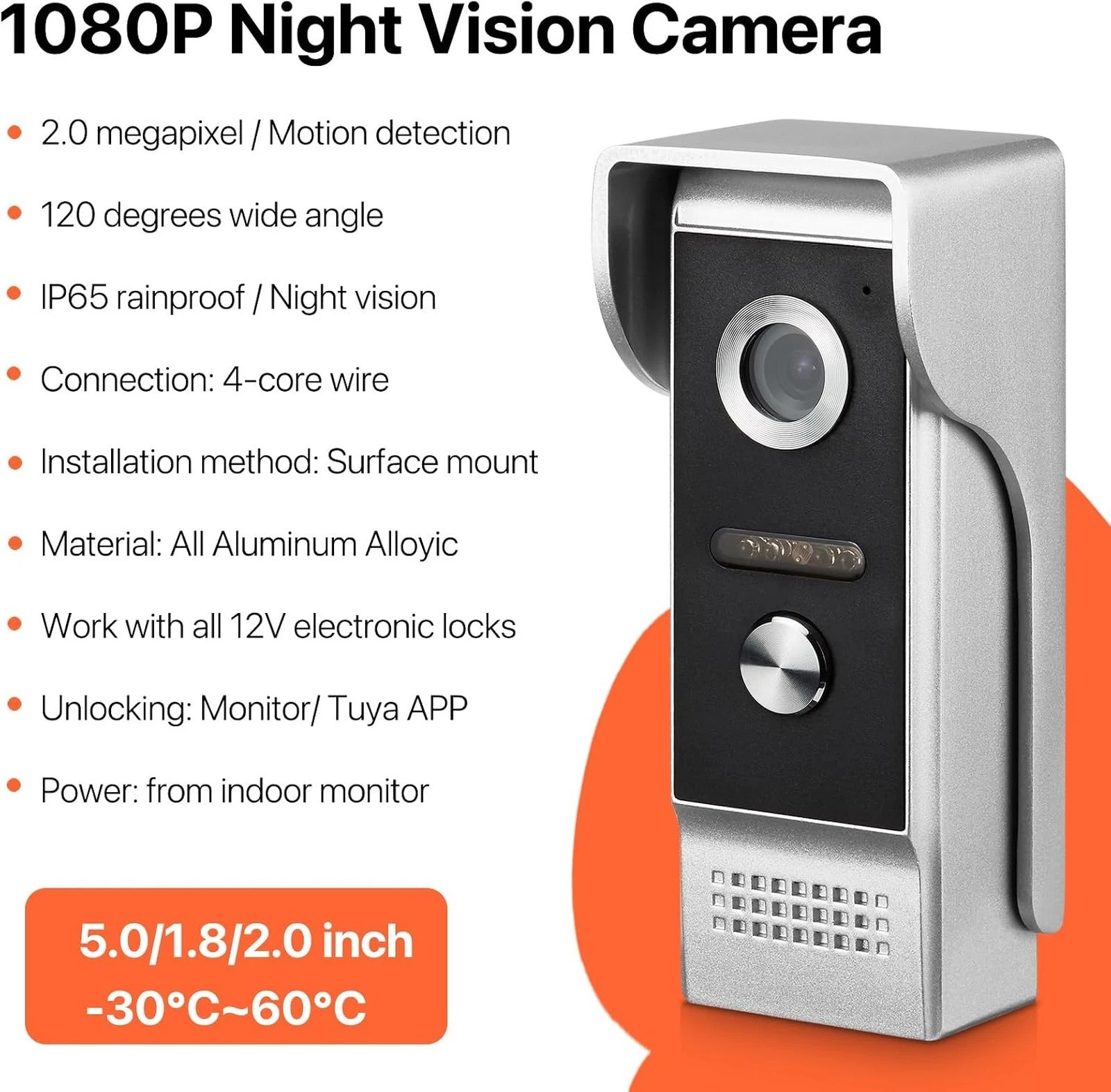 Wireless WiFi Video Doorbell with 1080P Camera and 7 Inch Touch Screen Monitor