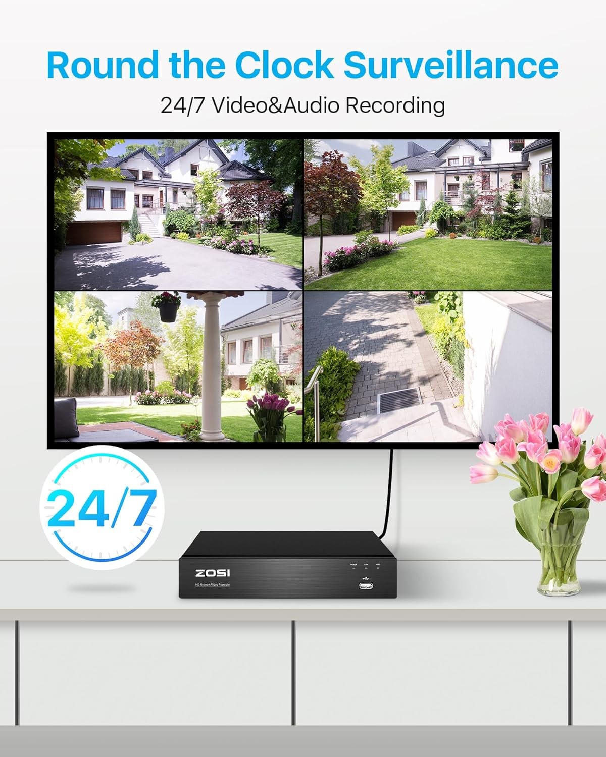 ZOSI 8CH 4K 8MP Security PoE Camera System Outdoor Person Vehicle Detect 2TB HDD