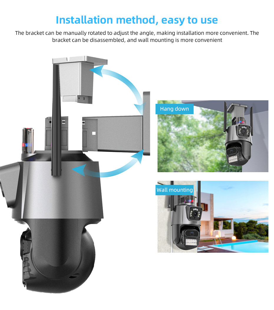 ICSee Dual Lens WiFi IP Camera Wireless Outdoor CCTV PTZ Home Security IR Cam US