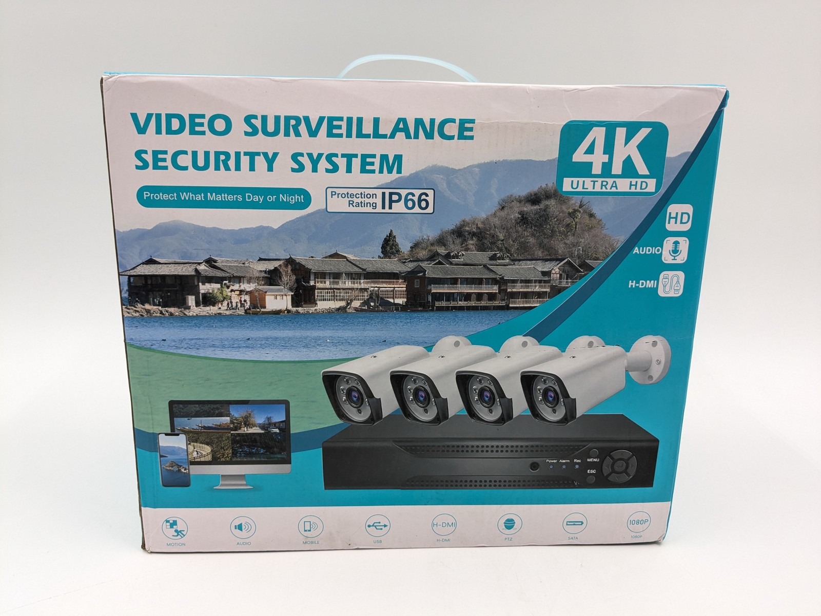 Video Surveillance Outdoor Security 4-Camera System 4K Ultra HD IP66
