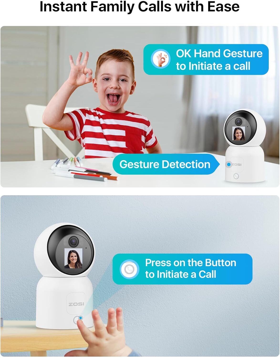 ZOSI PT Security WiFi Video Camera 3MP/4MP Remote View Baby Monitor 2-Way Audio