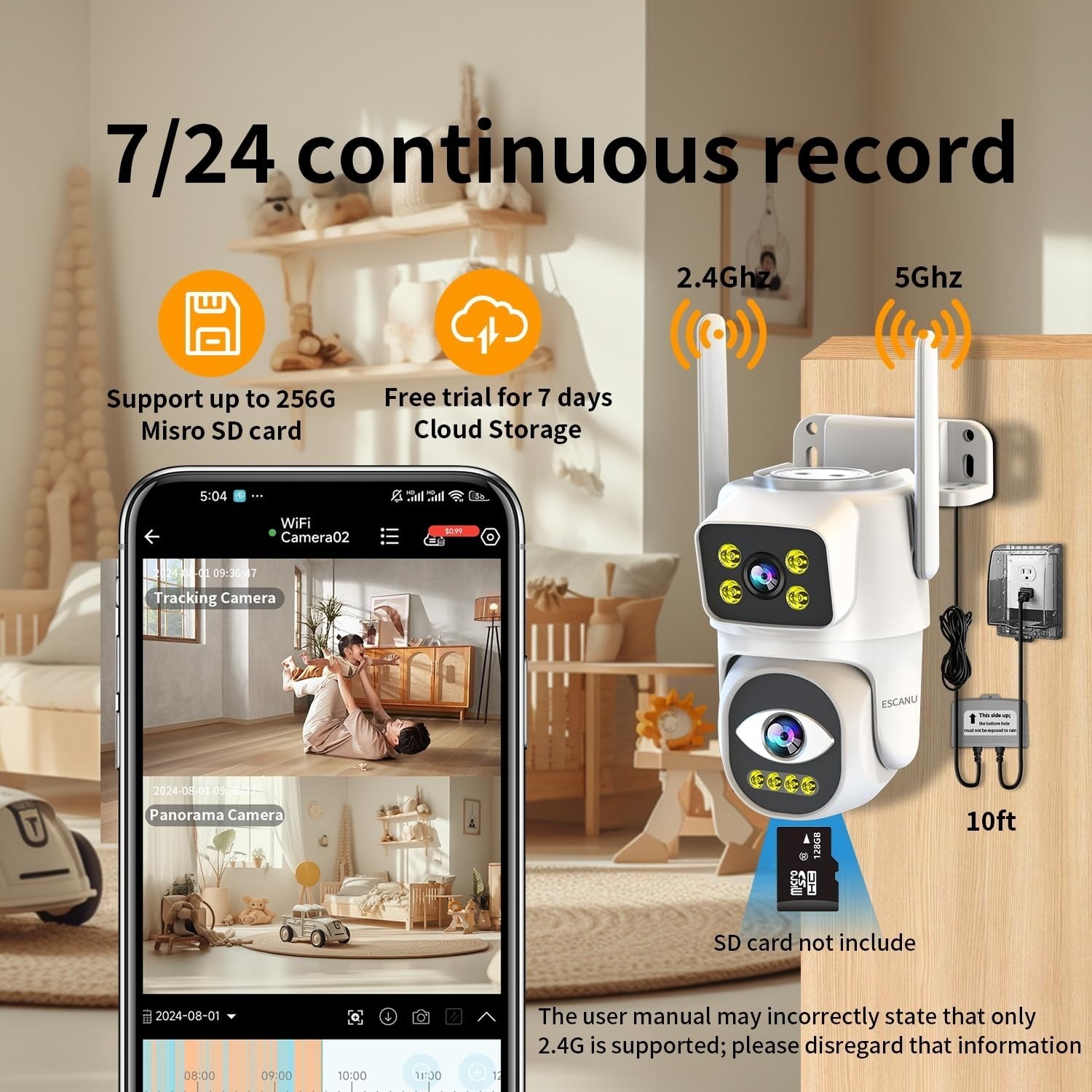 Outdoor Security Camera WiFi PTZ Dual Lens 2K Night Vision Auto Tracking