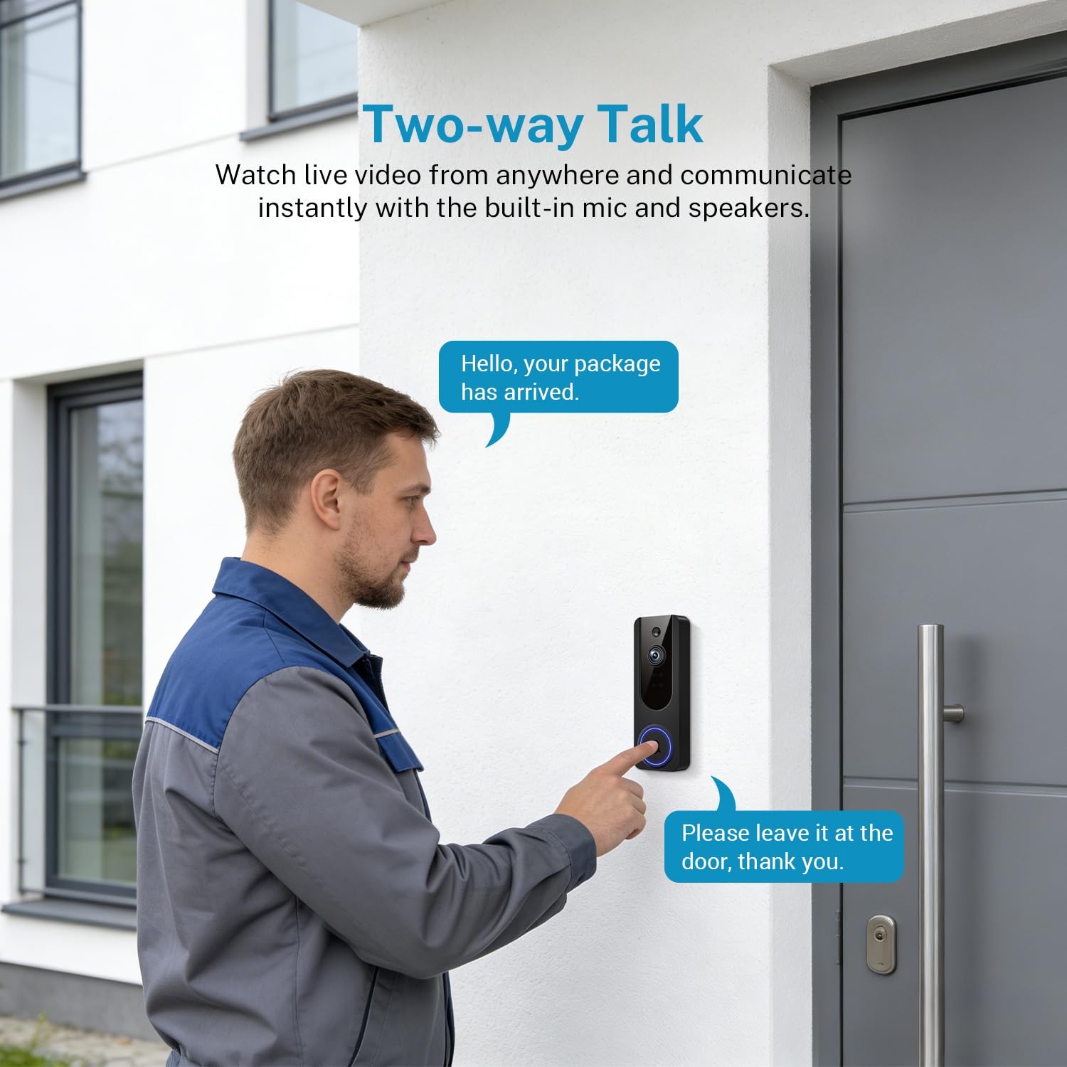 Cookedixo 1080P Wireless Video Doorbell Camera, Battery Powered Door Black