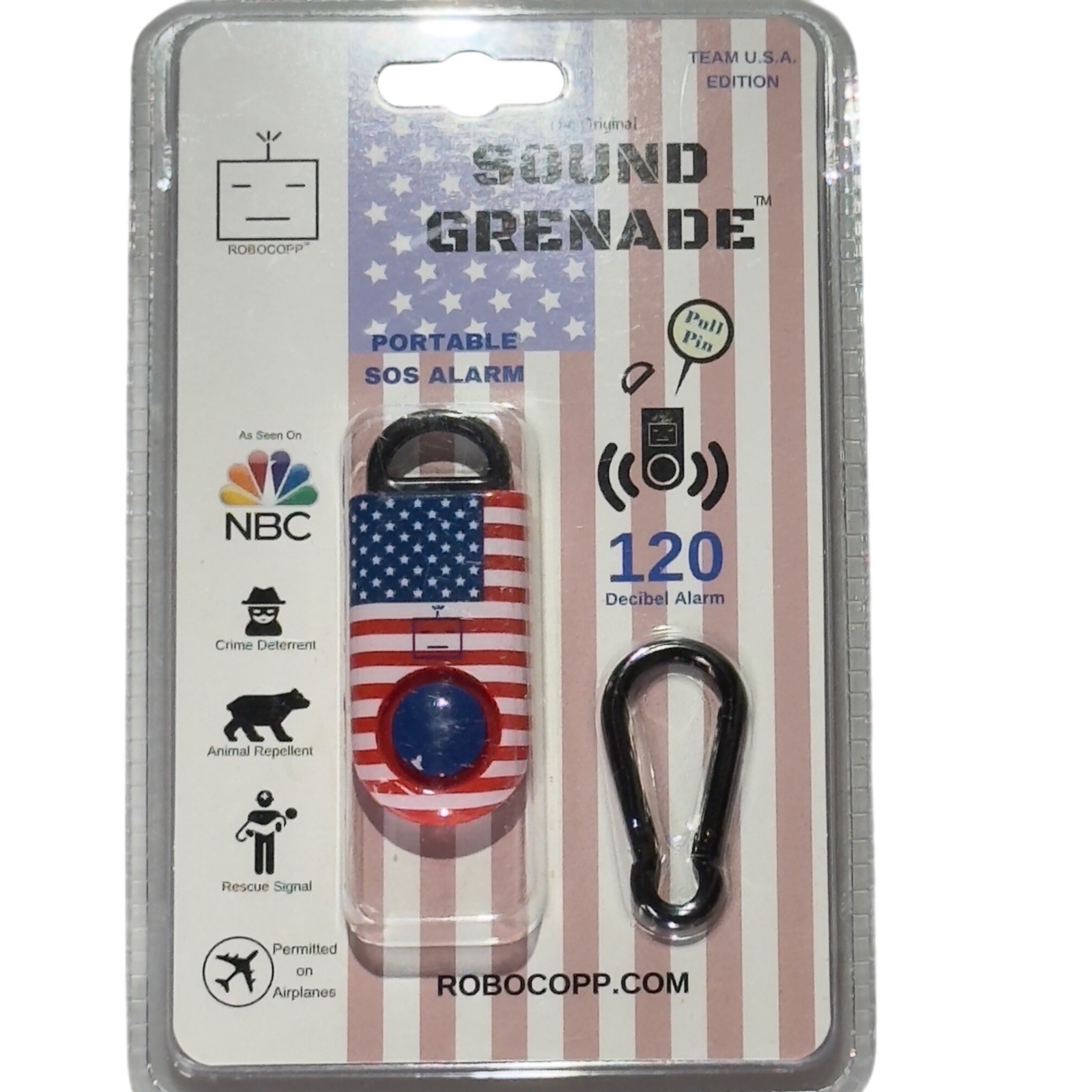 Sound Grenade Portable SOS Alarm 120 Decibel U.S.A. Edition with Carabiner