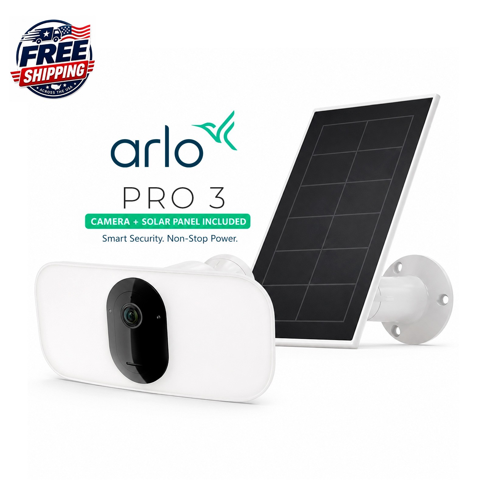 Arlo Pro 3 Floodlight Security Camera + Solar Panel Charger White Bundle