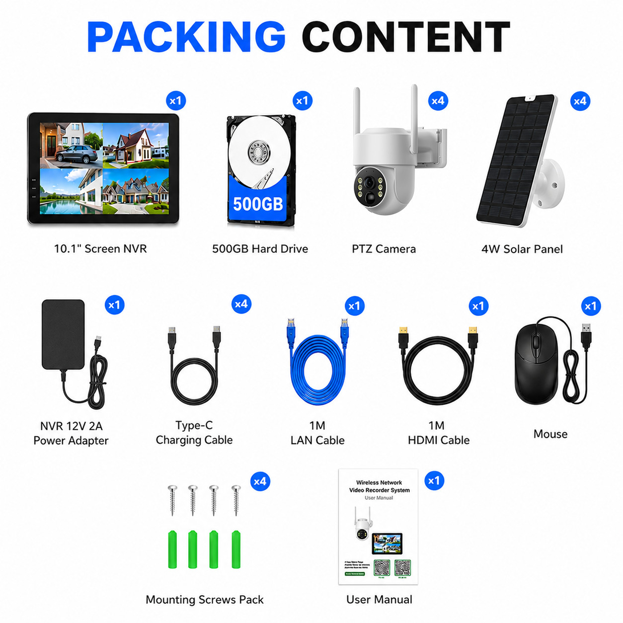 CAMCAMP 4MP Wireless Home Security Camera System Solar IP Cameras 10” Monitor