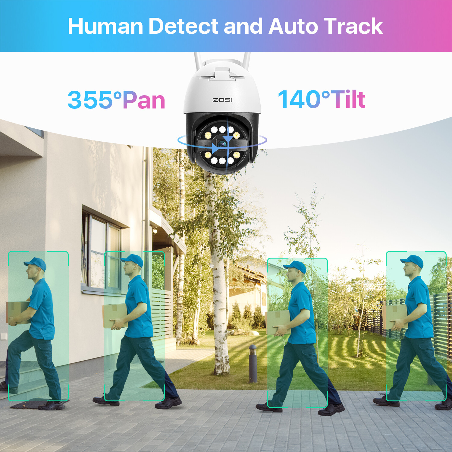 ZOSI 5MP PT WiFi Wireless Security Camera Audio AI Human Detect Night Vision