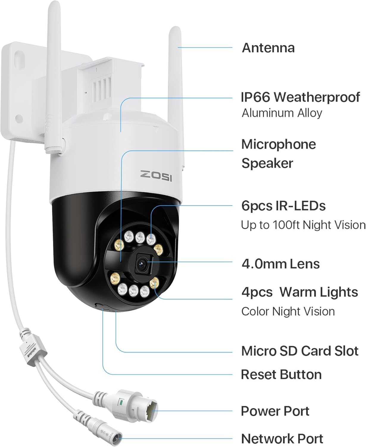ZOSI 5MP WiFi AI human detection Security IP Instant Alert Camera Remote View