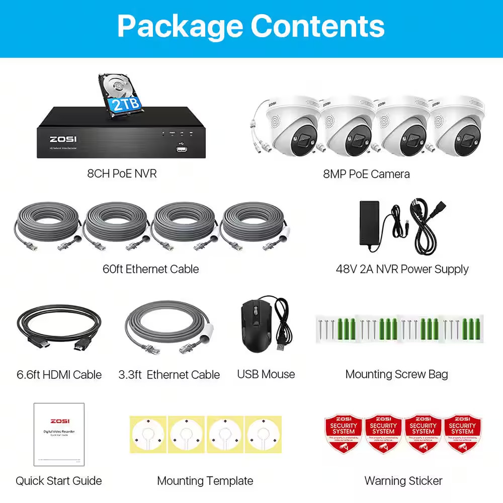 4K UHD 8-Channel 2TB Poe NVR Security Camera System with 4 8MP Wired Spotlight C