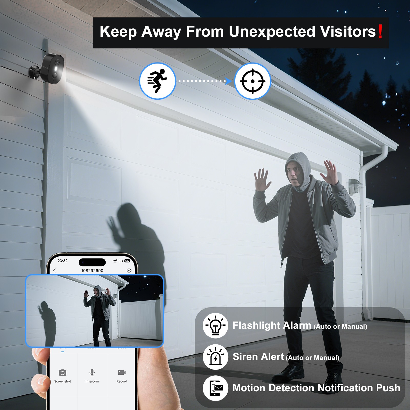 ARCCTV 5G WiFi Solar Security Camera 2K Night Vision Outdoor Wireless Smart Home