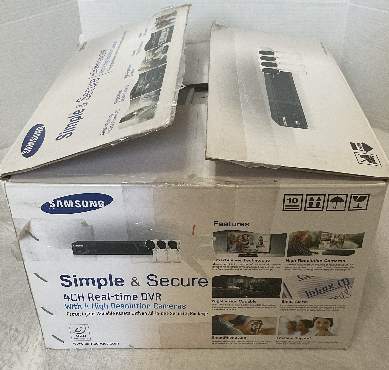 Samsung 4CH Real-Time DVR w/ 4 Hi-Res Cameras 1TB HDD #SDE-3003 New Open Box