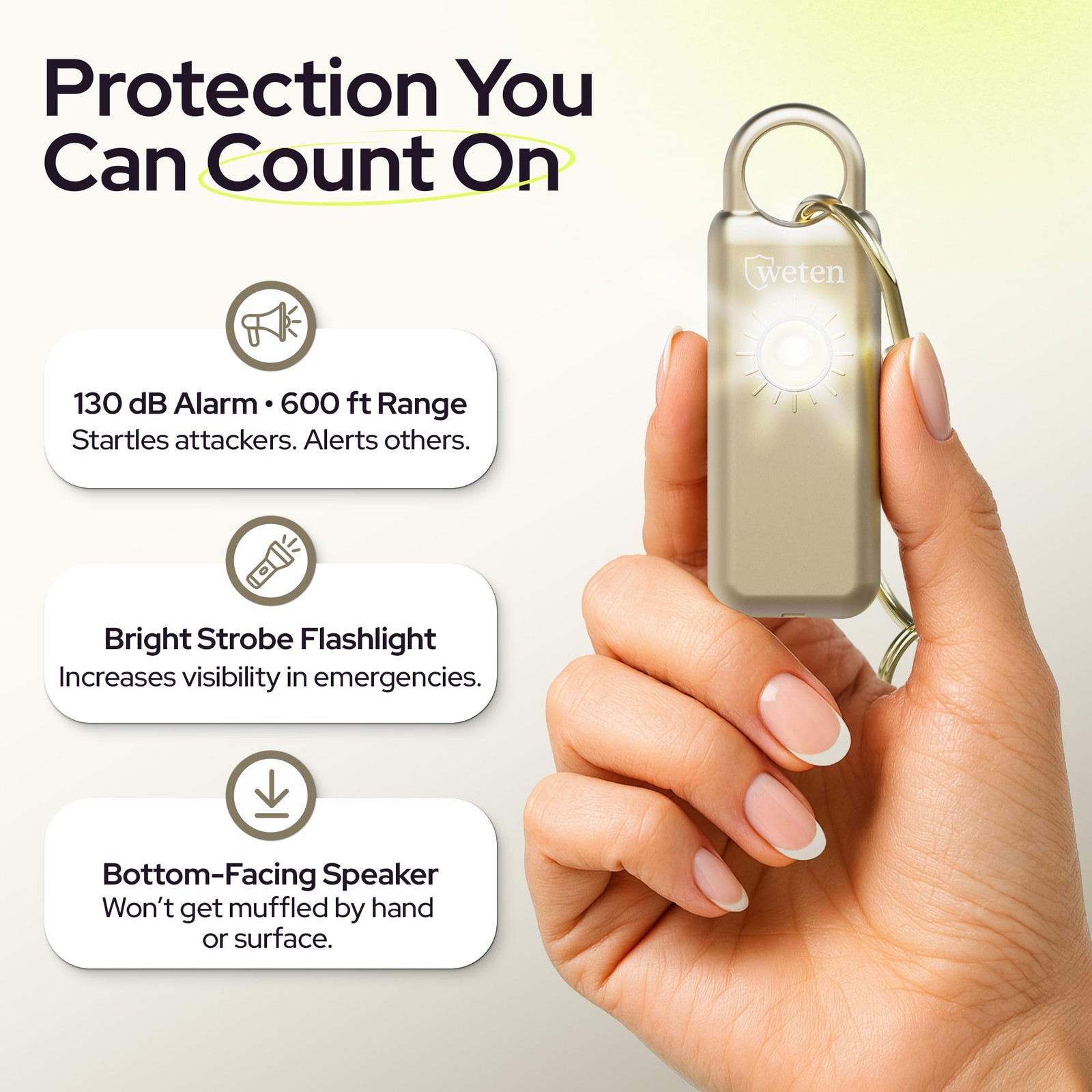 Personal Safety Alarm Keychain – 130dB Siren with Bottom Speaker, LED Light, …