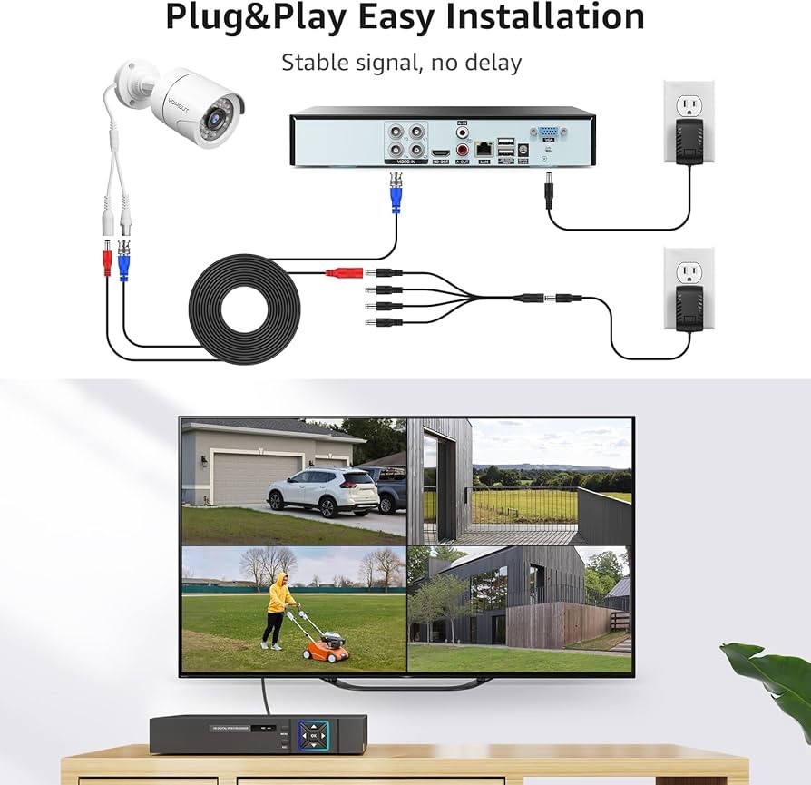 (D5Z)Wired 4CH DVR Security Camera System 4 1080P Waterproof Cam 500GB HDD