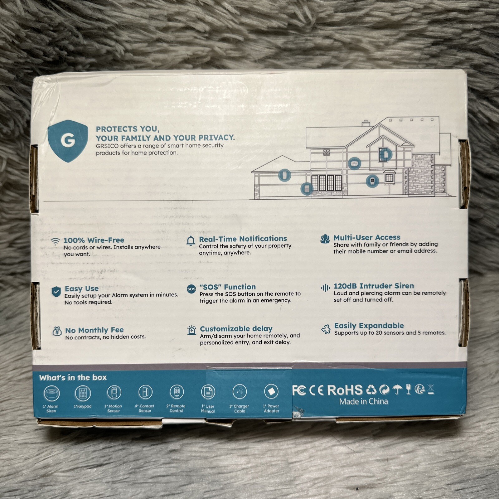 GRSICO Home Alarm System Wireless 9 Piece Kit NEW Open Box