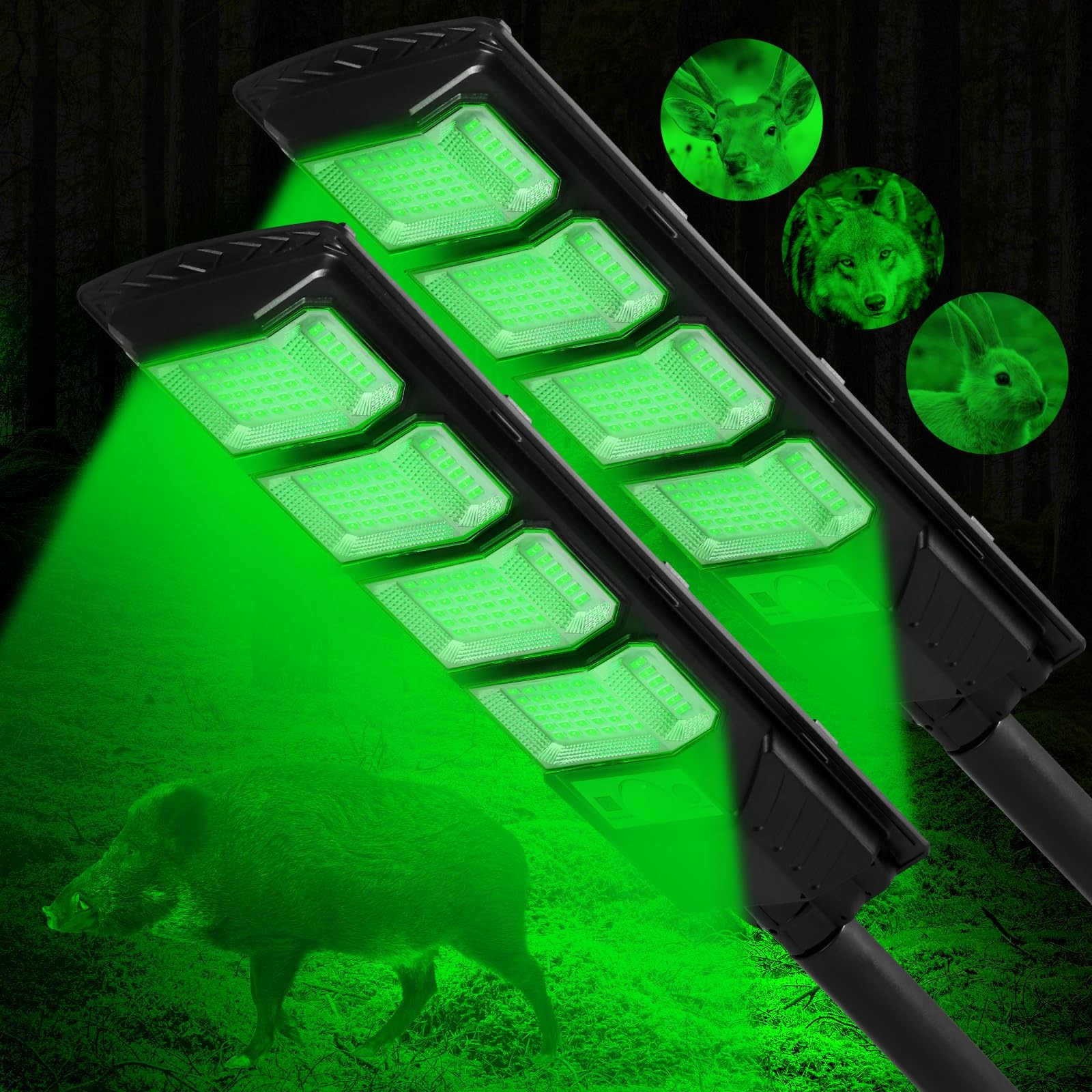 Hog Lights for Night Hunting, 12000LM Solar Green Hunting Light 2 Pack, Black