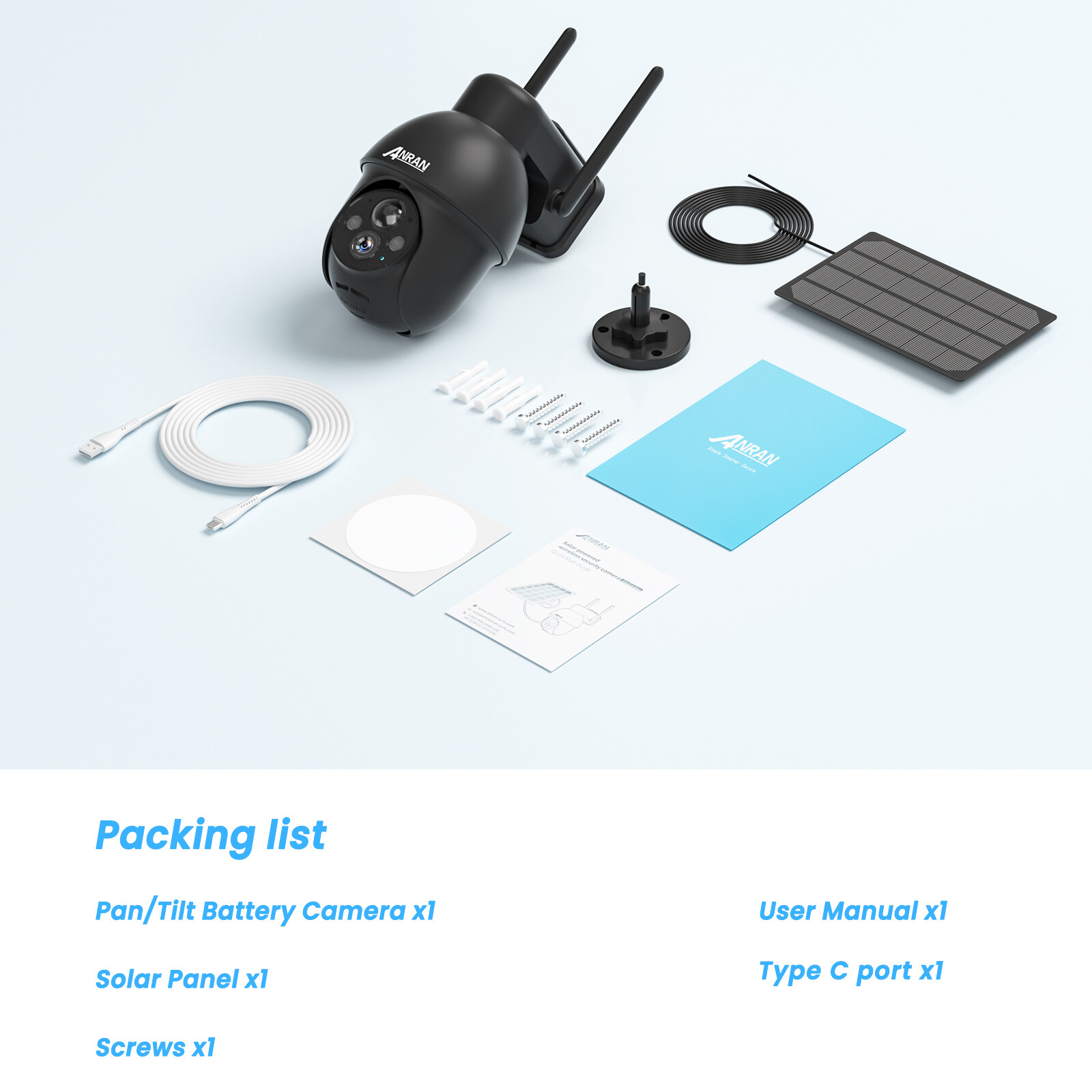 ANRAN 3MP Solar CCTV Camera Ourdoor Wireless Security Camera System WiFi Audio