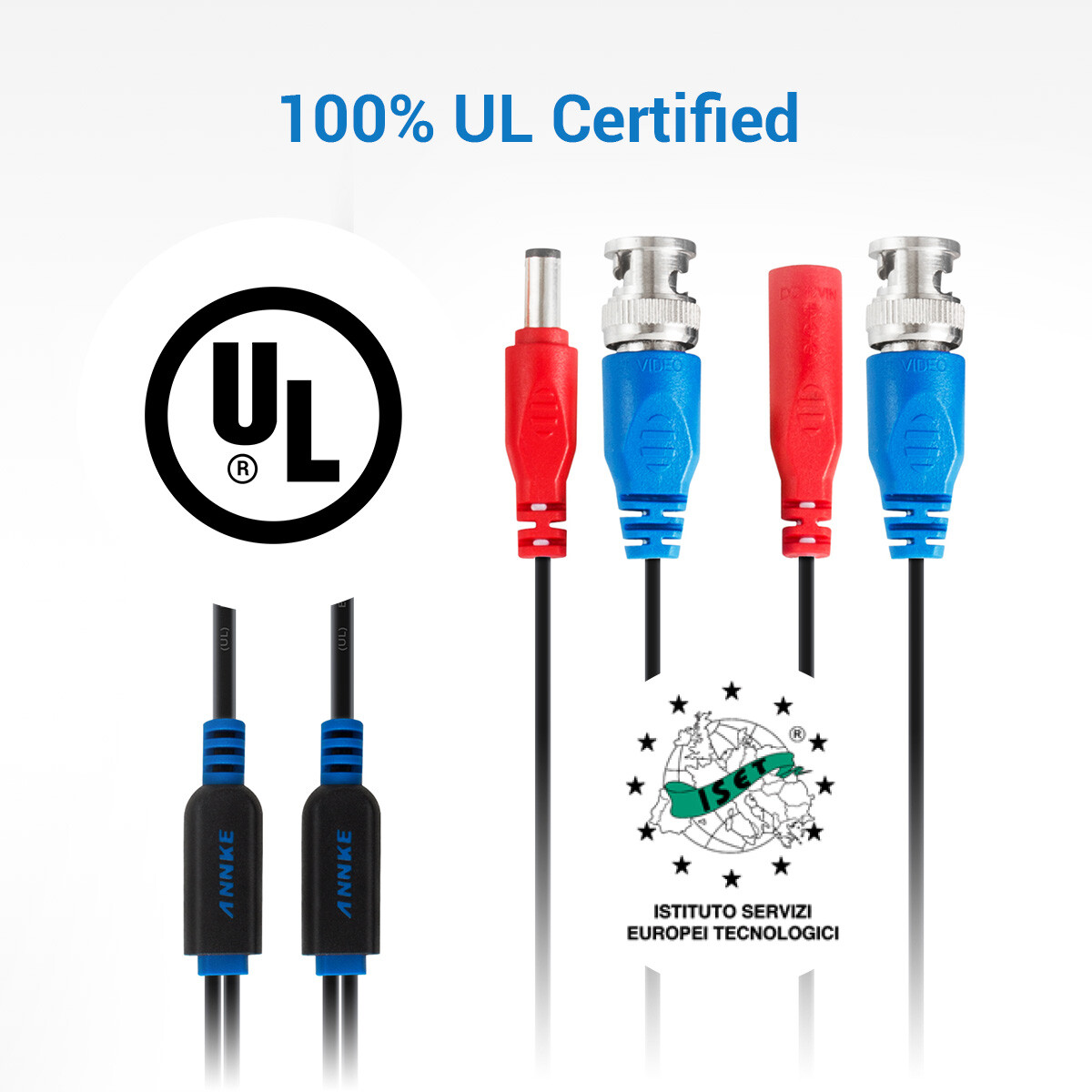 ANNKE 4x100ft Video Power BNC Cable for CCTV Security Camera System Extend Wire