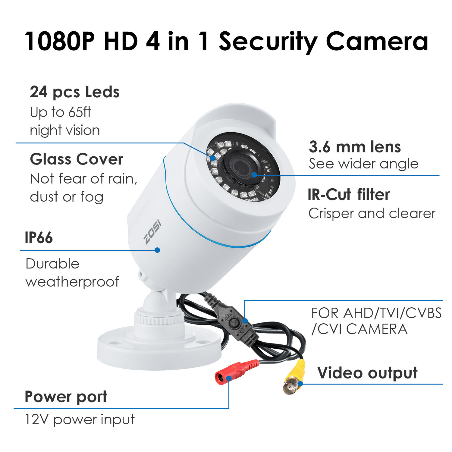 ZOSI HD 1080P 4In1 Night Vision Home Outdoor CCTV Security Surveillance Camera