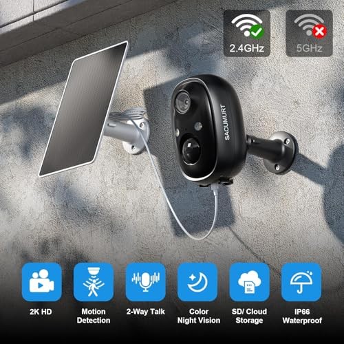 Security Cameras Wireless Outdoor, 2.4GHz WiFi Camera Wi-Fi Solar Cam – 1 Pack
