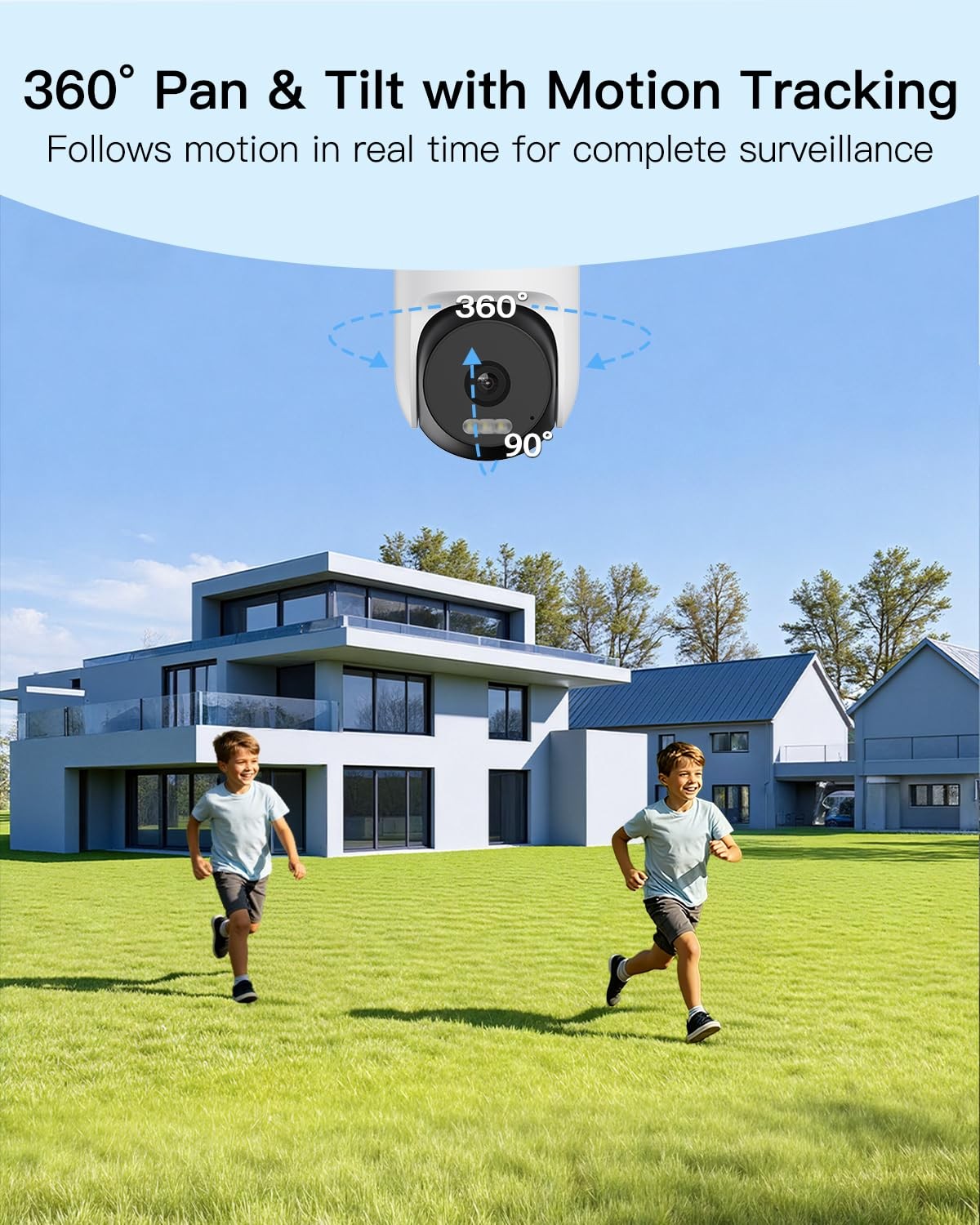 VIMTAG 2.5K 4MP Outdoor Security Camera, Pan/Tilt WiFi Home CCTV Black&White