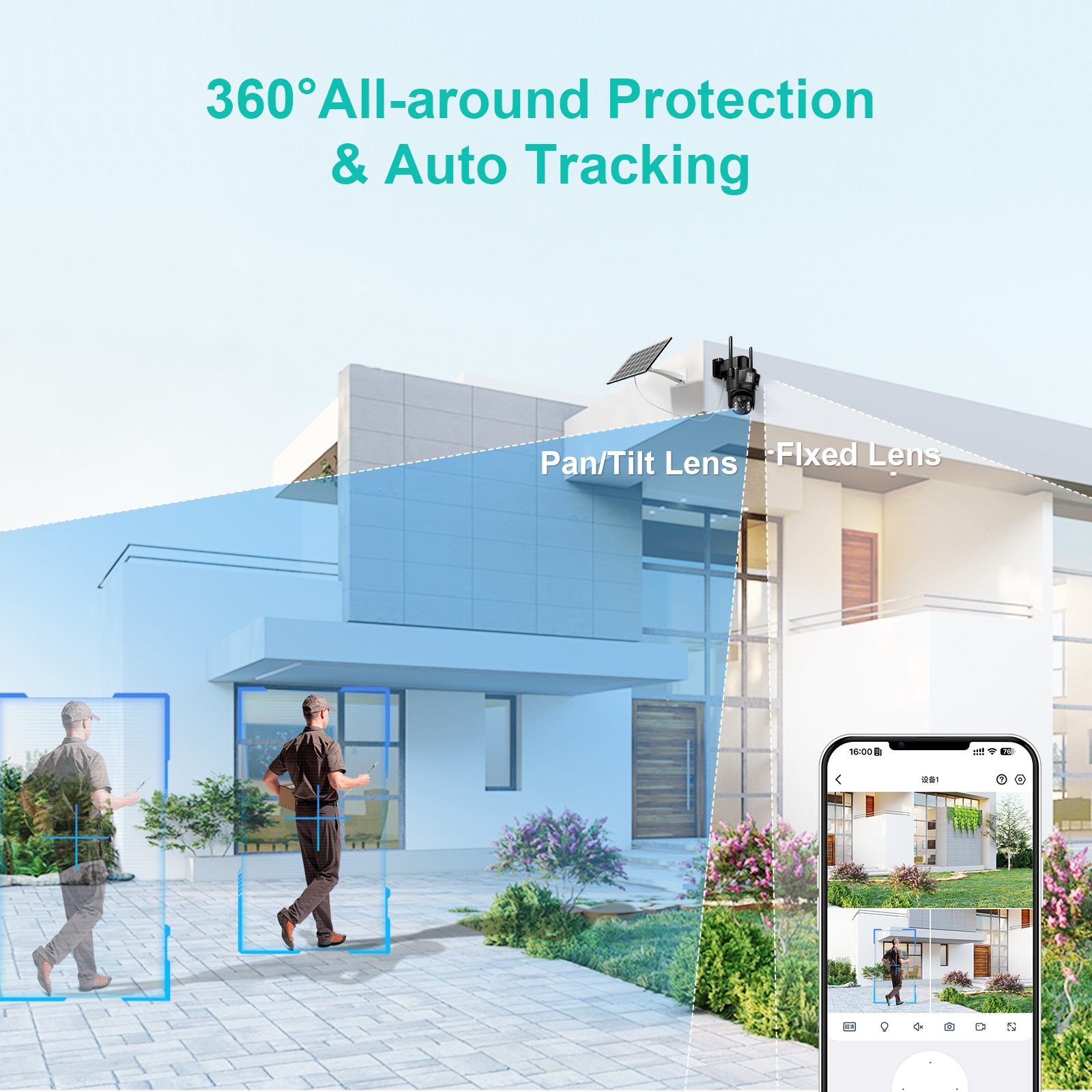 Solar Battery Powered Wireless Outdoor Pan/Tilt Home Security WiFi Camera System