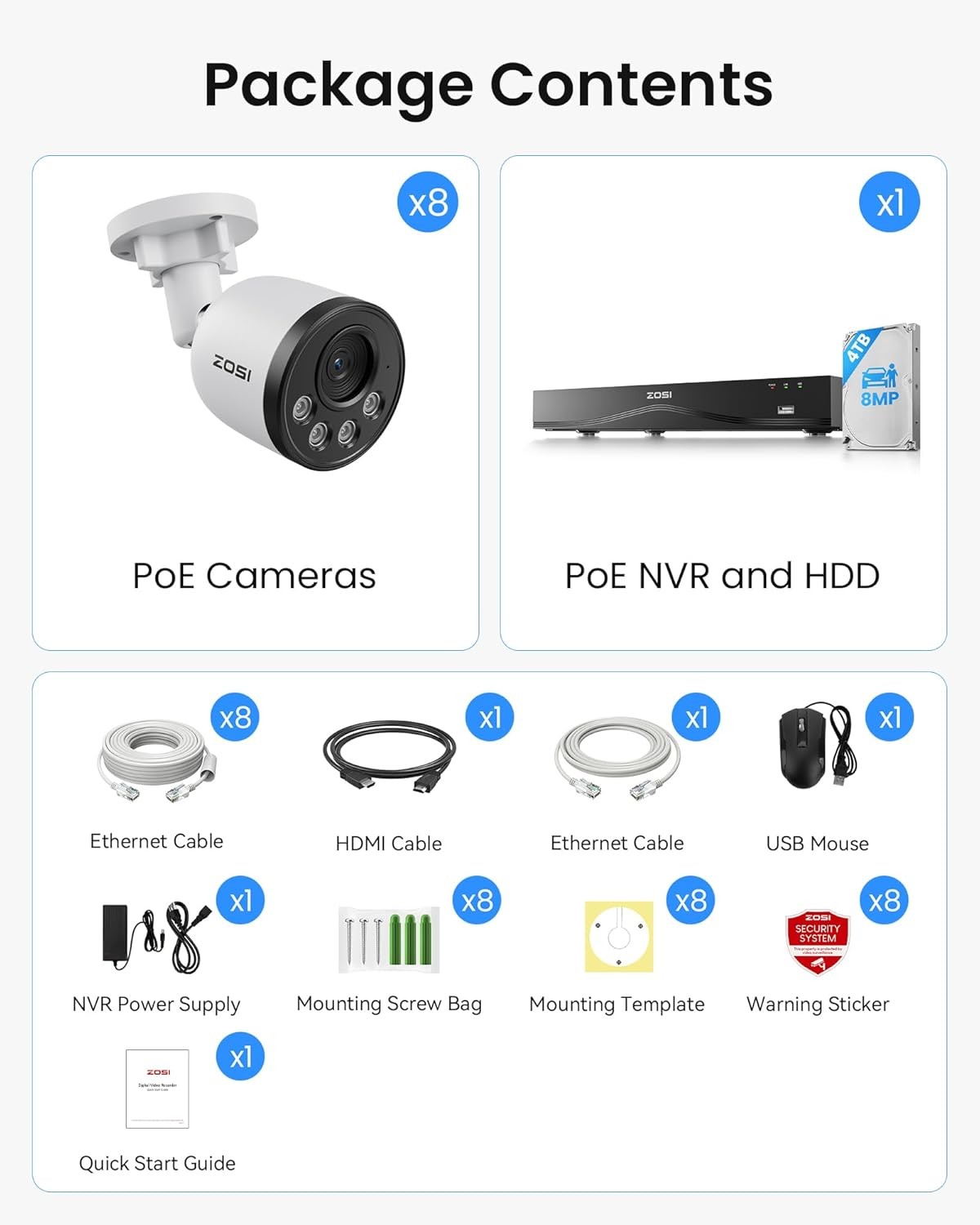 ZOSI 16CH NVR 4K PoE Security Camera System Outdoor Person Vehicle Detection 4TB