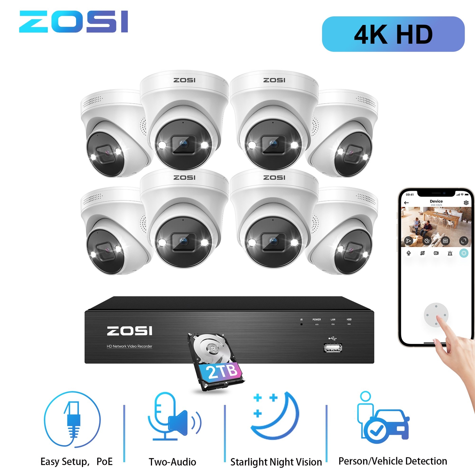 ZOSI H.265 4K 8/16CH POE IP Security Camera System 8MP Outdoor CCTV Audio Record