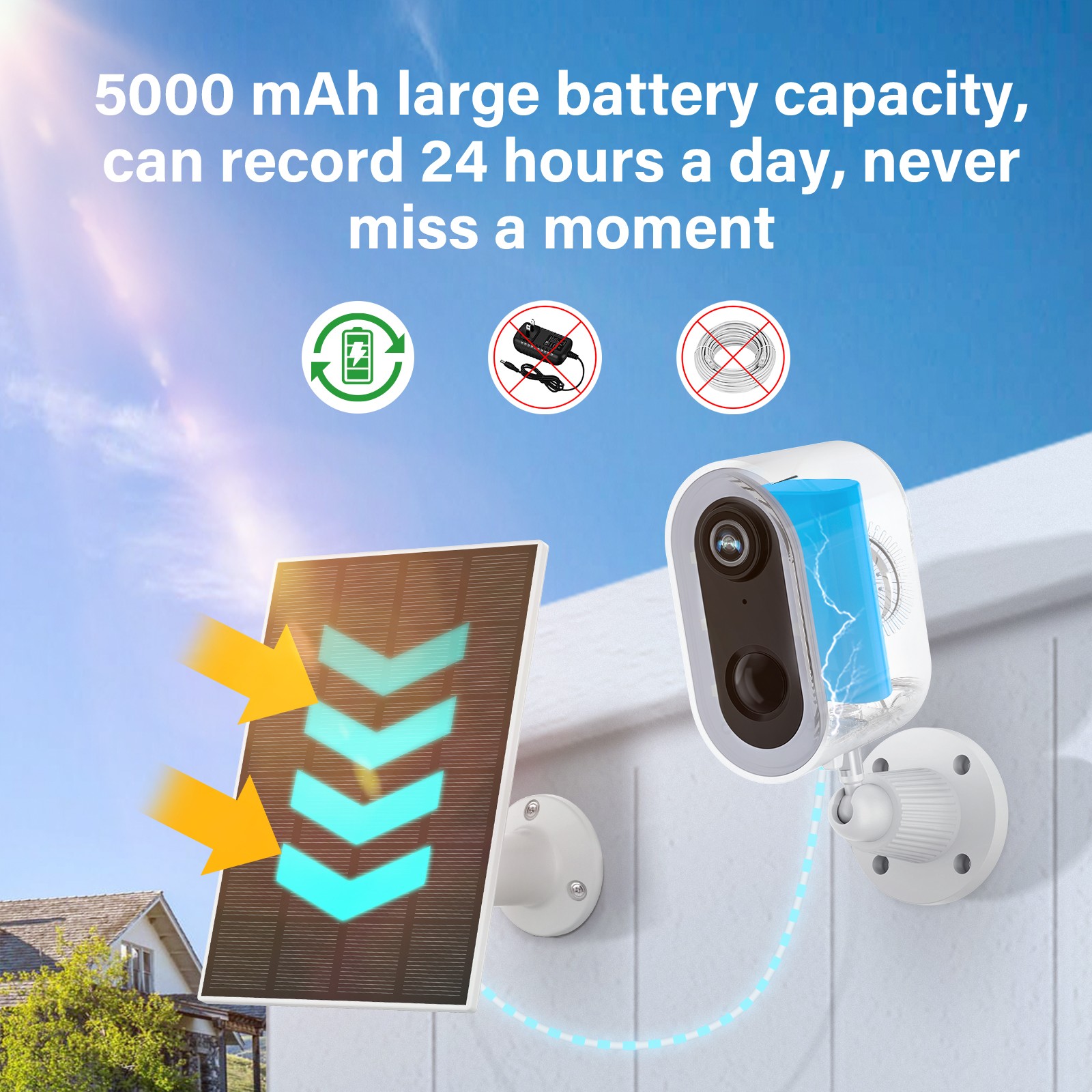 Solar Wireless Wifi Outdoor Security Camera with Monitor & 64G Card Night Vision