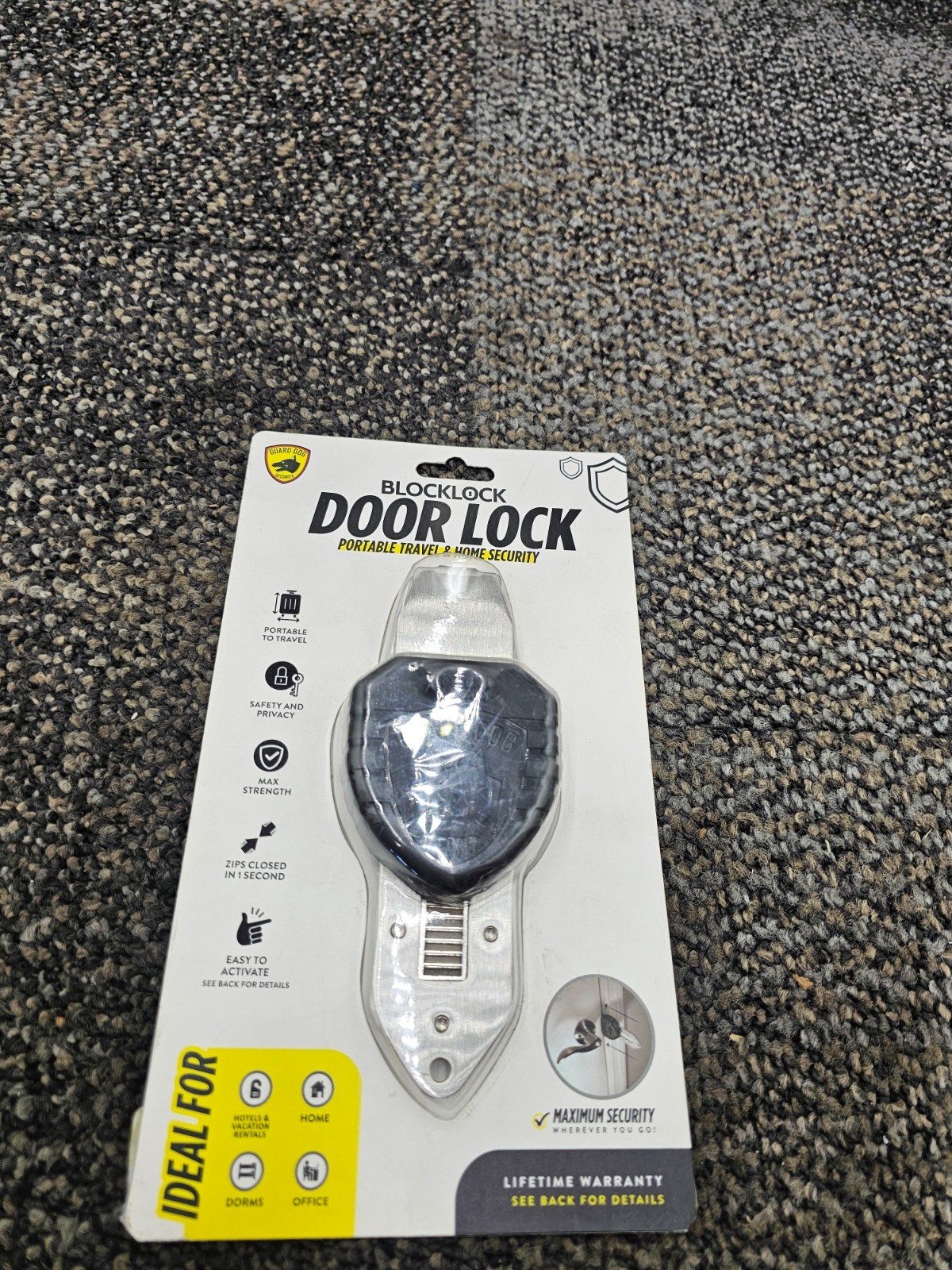 (QTY 3) Guard Dog LK-GDBL-BK Blocklock Portable Door Lock For Travel & Home