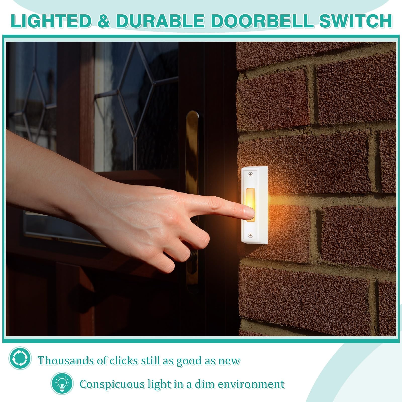 Saillong Wired Doorbell Chime with 2 Lighted Push Buttons, 16V White, Yellow