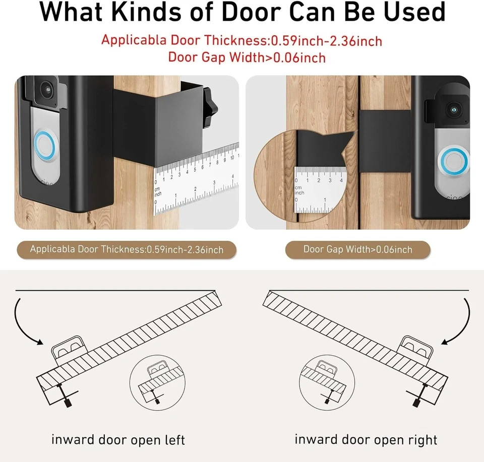 Anti-Theft Video Doorbell Mount, No Drill Bracket Holder Accessories Black