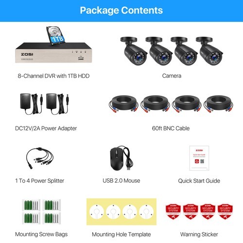 ZOSI 5MP Lite 8CH DVR 1080P Outdoor Security Camera System with Hard Drive 1TB