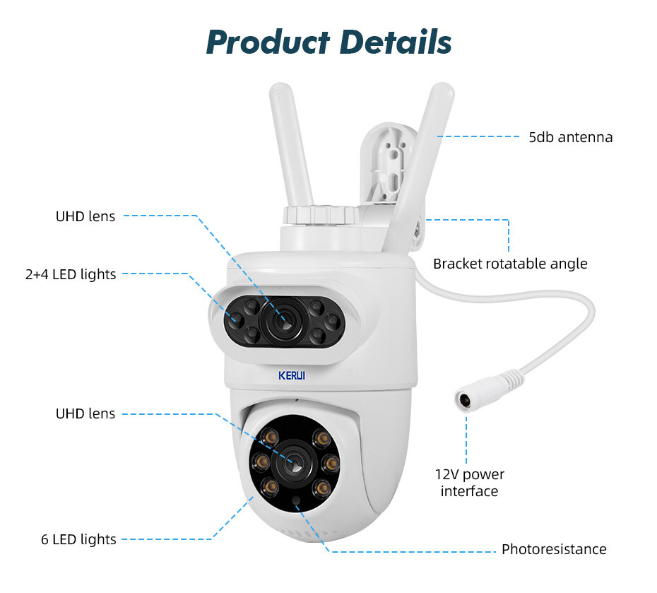Dual lens security camera Wireless 10MP HD WiFi IP PTZ Home outdoor camera
